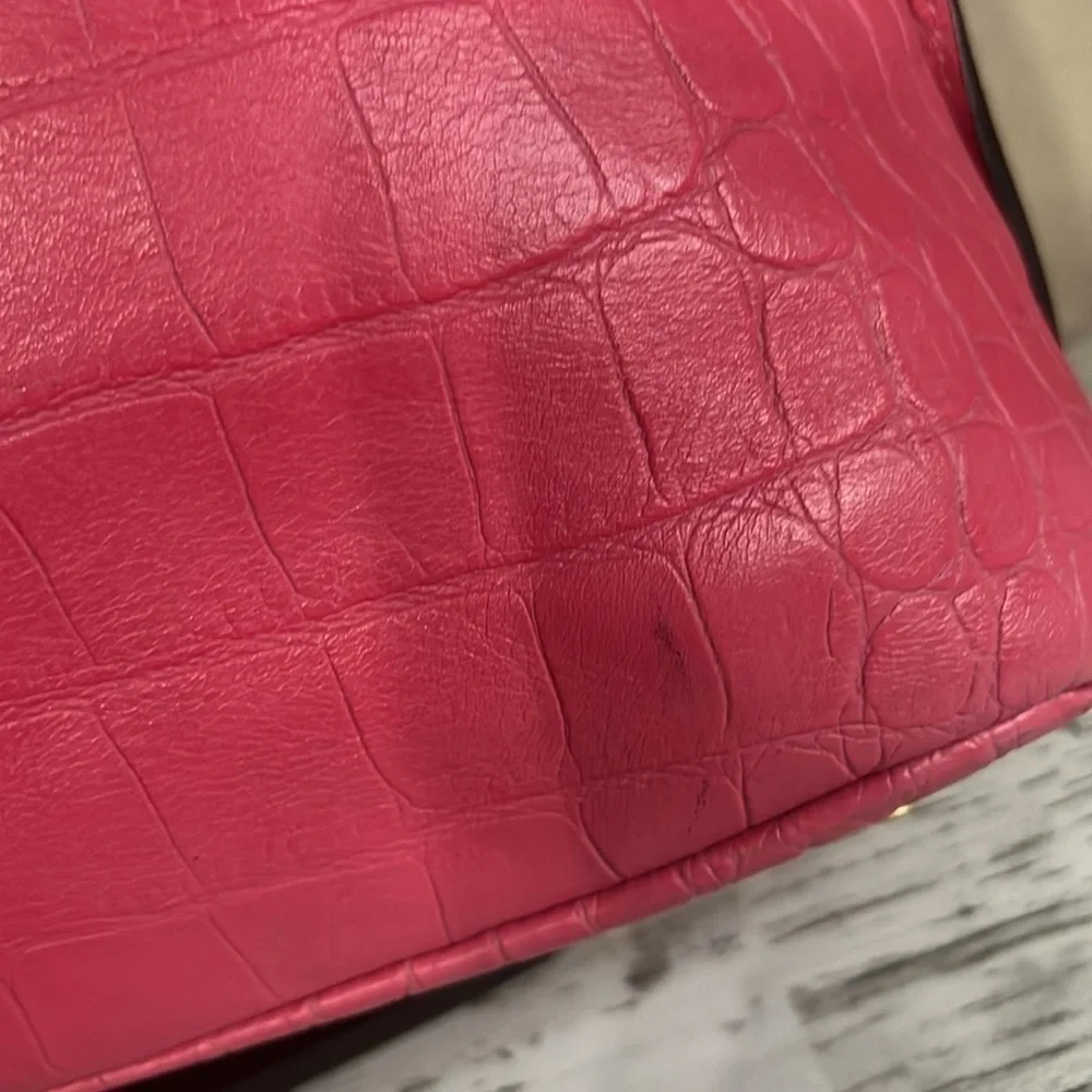 MCM Pink Croc Embossed Top Handle Satchel Bag